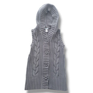 Old Navy S 6-7 Girls Gray Hooded Sweater Vest Chunky Cable Knit